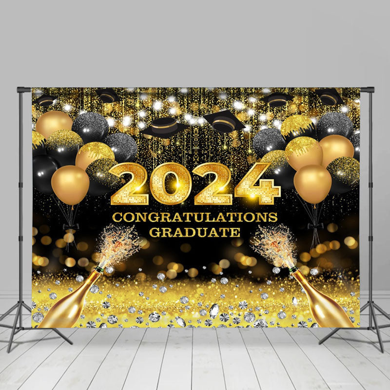 Lofaris Champagne Black Gold Ballloons Graduation Backdrop