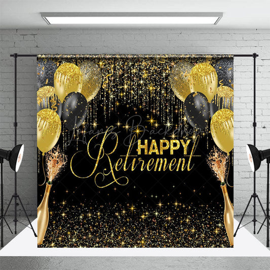 Lofaris Champagne Black Gold Ballloons Retirement Backdrop