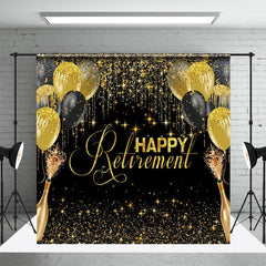 Lofaris Champagne Black Gold Ballloons Retirement Backdrop