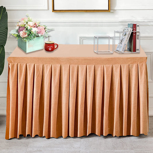 Lofaris Champagne Fitted Velvet Rectangle Table Skirts Cover