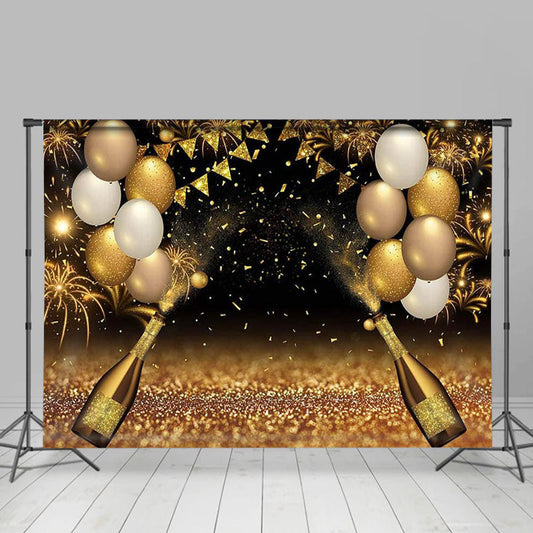 Lofaris Champagne Gold Glitter Balloon New Year Backdrop