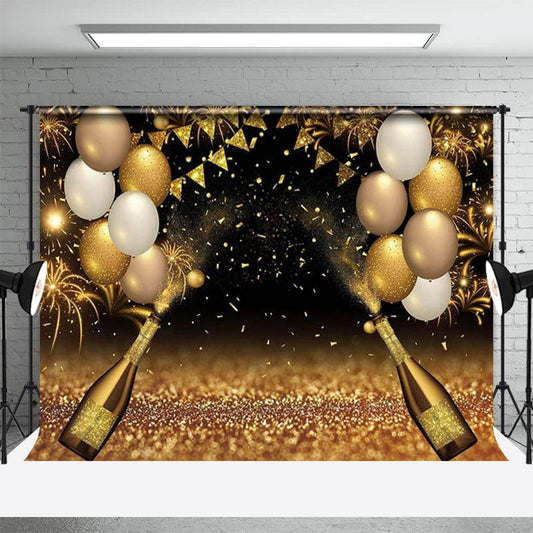 Lofaris Champagne Gold Glitter Balloon New Year Backdrop