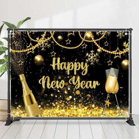 Lofaris Champagne Gold Glitter Bokeh Happy New Year Backdrop