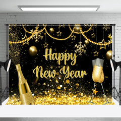 Lofaris Champagne Gold Glitter Bokeh Happy New Year Backdrop
