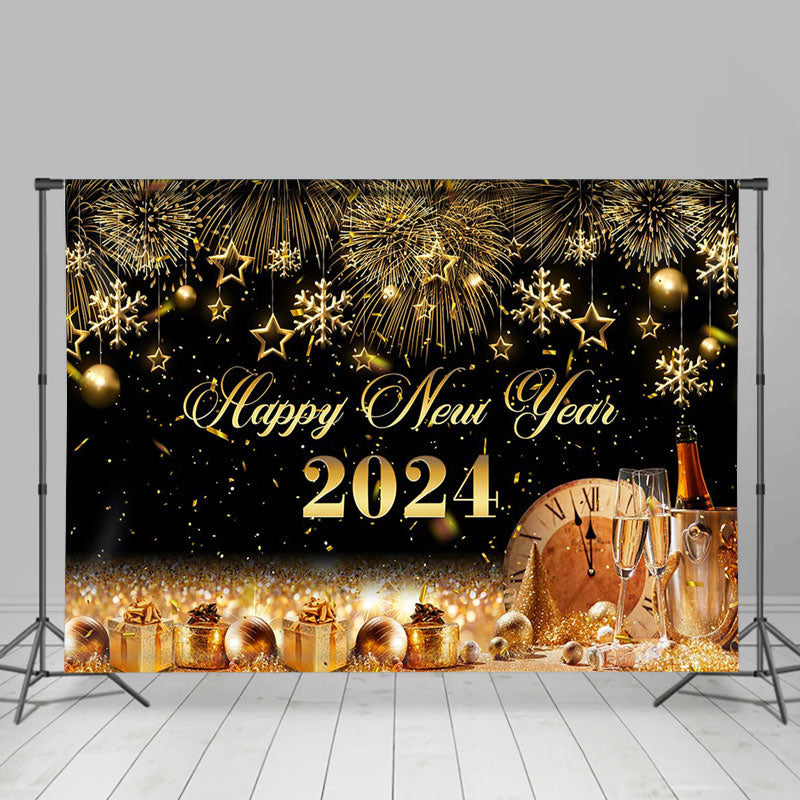 Lofaris Champagne Sparkle Gold 2024 Happy New Year Backdrop