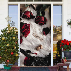 Lofaris Charming Love Red Rose Fur Valentines Door Cover