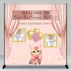 Lofaris Charming Pink Curtain Cat Custom First Birthday Backdrop