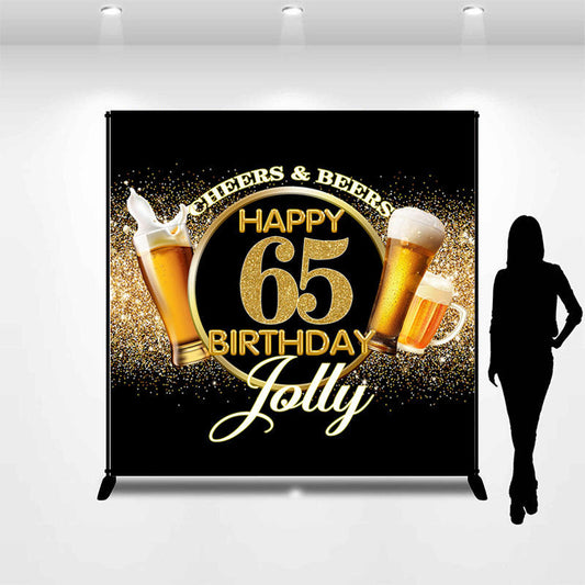 Lofaris Cheers Glitter Black Custom 65th Birthday Backdrop