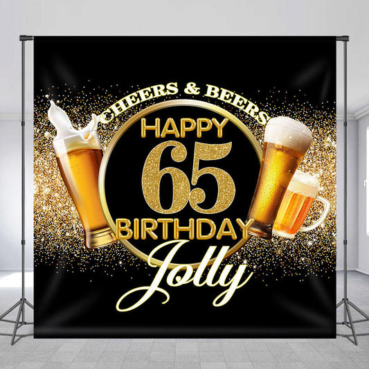 Lofaris Cheers Glitter Black Custom 65th Birthday Backdrop
