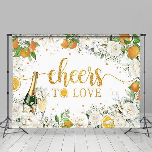 Lofaris Cheers To Love Orange Floral Leaves Wedding Backdrop