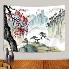 Lofaris Chinese Ink Painting Mountain Pine Trees Tapestry