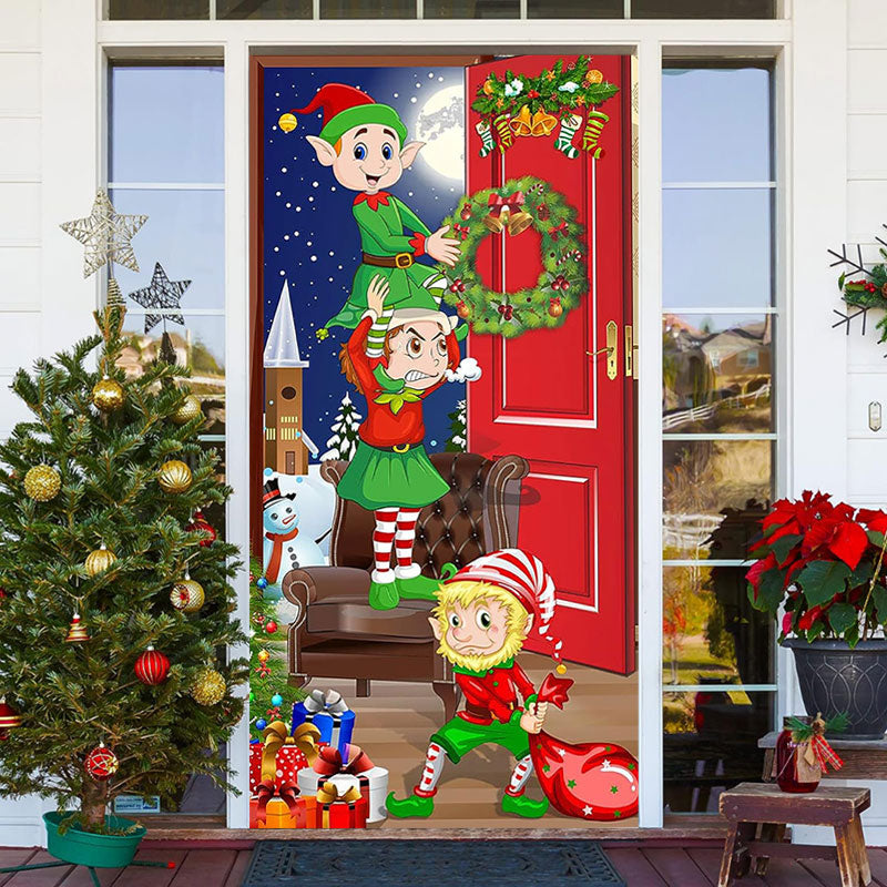 Lofaris Christmas Elfs Night Moon Gifts Snowman Door Cover