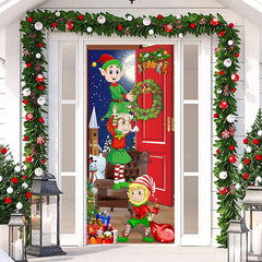 Lofaris Christmas Elfs Night Moon Gifts Snowman Door Cover
