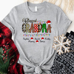 Lofaris Christmas Lights Blessed Hats Grandma Kids T - Shirt
