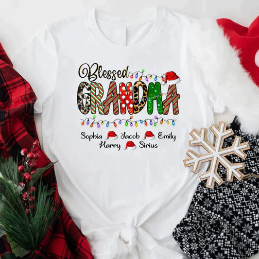 Lofaris Christmas Lights Blessed Hats Grandma Kids T - Shirt