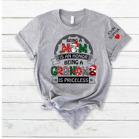 Lofaris Christmas Mom Grandma Kids Custom Name T - Shirt