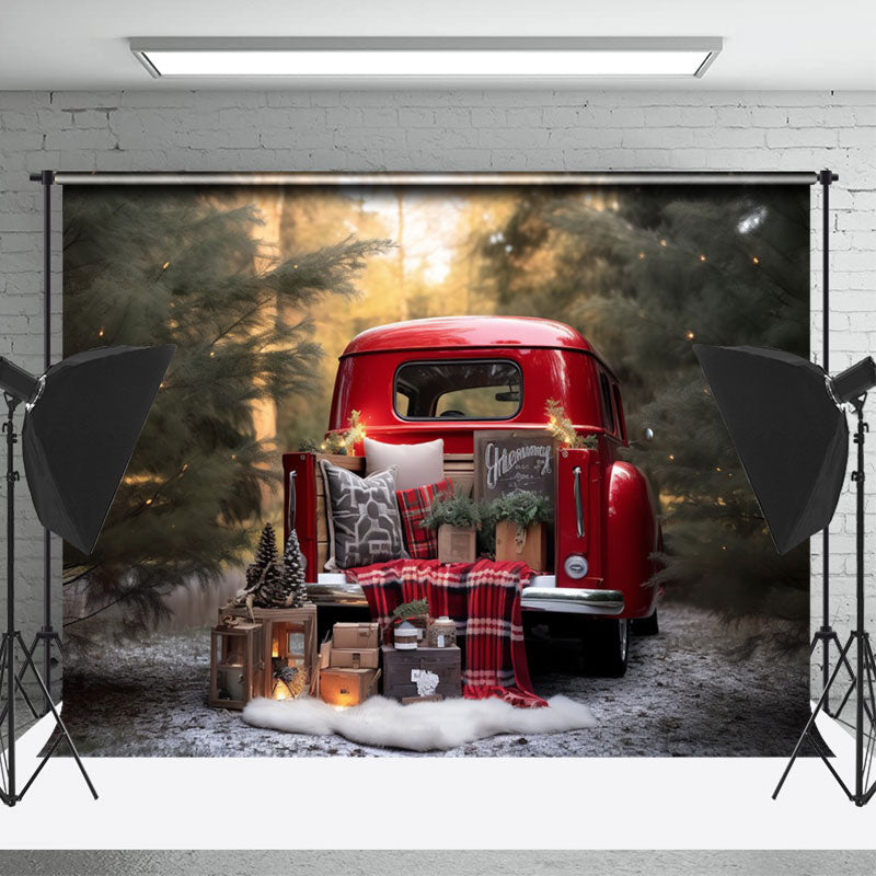 Lofaris Christmas Outdoor Red Truck Gift Portrait Backdrop