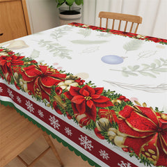 Lofaris Christmas Poinsettia Flower Holly Party Tablecloth