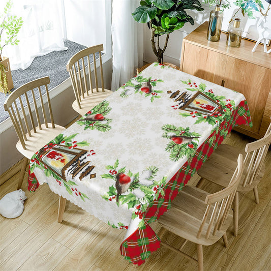 Lofaris Christmas Poinsettia Pine Needle Border Tablecloth