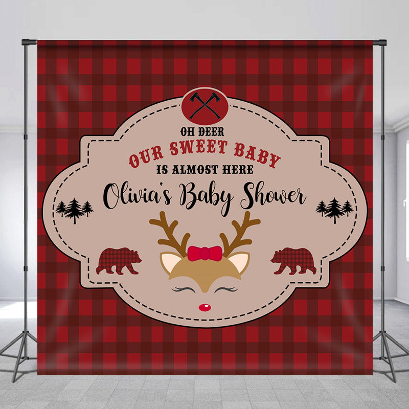 Lofaris Christmas Red Oh Deer Custom Baby Shower Backdrop