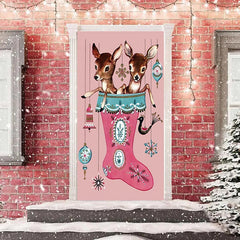 Lofaris Christmas Stocking Sika Deer Pink Door Cover Decor