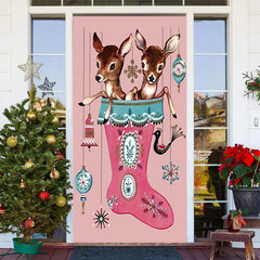Lofaris Christmas Stocking Sika Deer Pink Door Cover Decor