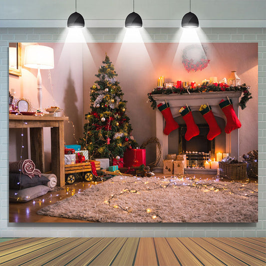 Lofaris Christmas Tree Wreath Light Fireplace Backdrop