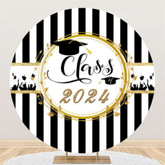 Lofaris Circle Black White Stripe Simple Graduation Backdrop