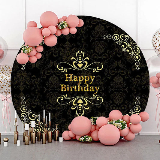 Lofaris Circle Black Yellow Flower Happy Birthday Backdrop