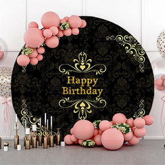 Lofaris Circle Black Yellow Flower Happy Birthday Backdrop