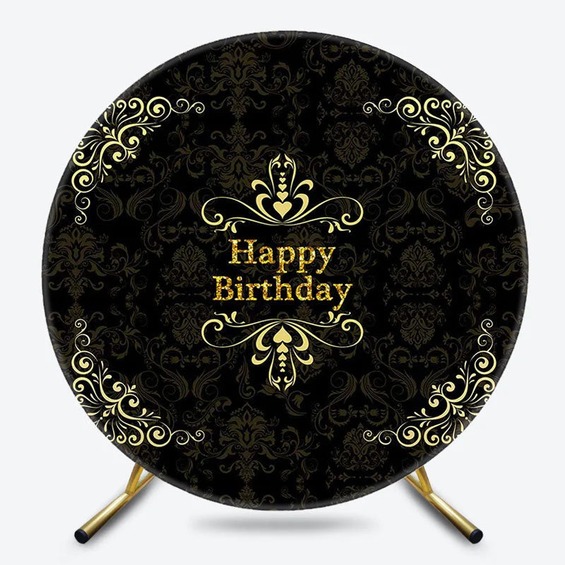 Lofaris Circle Black Yellow Flower Happy Birthday Backdrop