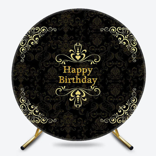 Lofaris Circle Black Yellow Flower Happy Birthday Backdrop