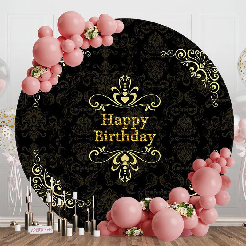 Lofaris Circle Black Yellow Flower Happy Birthday Backdrop