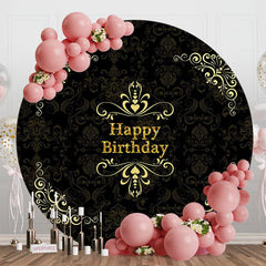 Lofaris Circle Black Yellow Flower Happy Birthday Backdrop