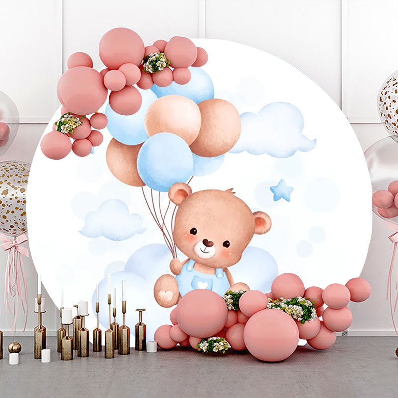 Lofaris Circle Blue Cloud Balloon Bear Baby Shower Backdrop