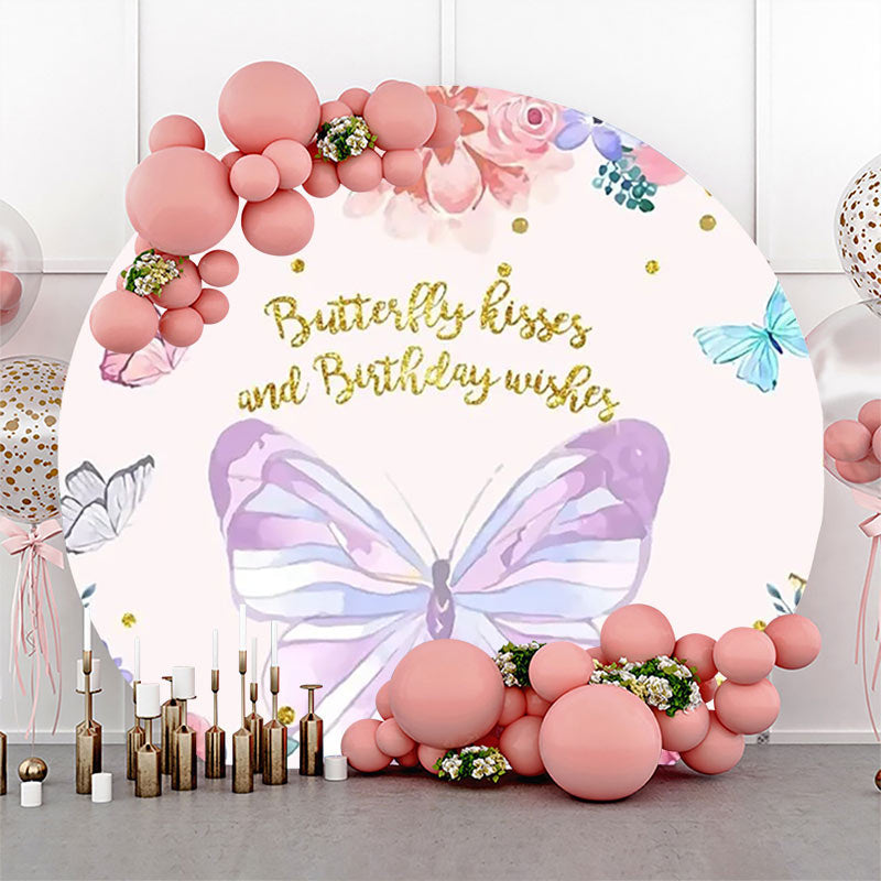 Lofaris Circle Colorful Floral Butterfly Birthday Backdrop