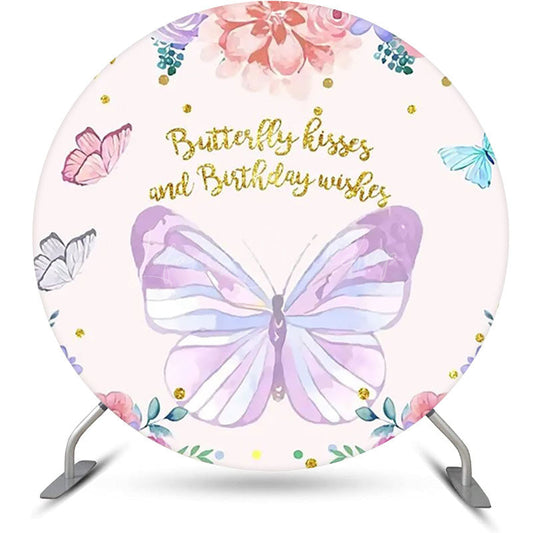 Lofaris Circle Colorful Floral Butterfly Birthday Backdrop