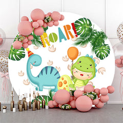 Lofaris Circle Cute Dinosaur Round Kids Birthday Backdrop Kit