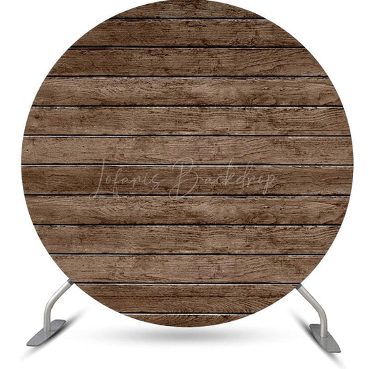 Lofaris Circle Dark Brown Retro Wood Birthday Party Backdrop