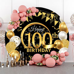 Lofaris Circle Gold Glitter Black 100th Birthday Backdrop