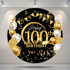 Lofaris Circle Gold Glitter Black 100th Birthday Backdrop