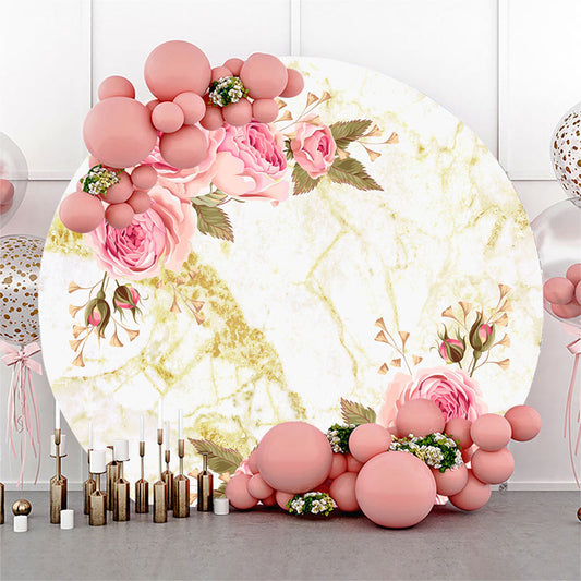 Lofaris Circle Golden Texture Flower Happy Birthday Backdrop