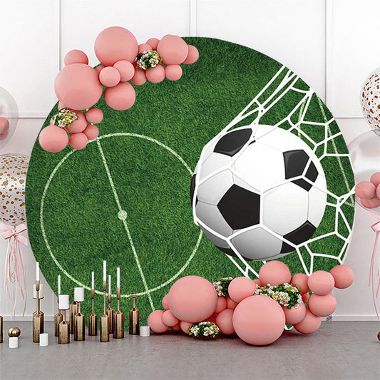Lofaris Circle Green Line Grass Football Goal Party Backdrop