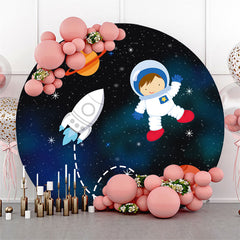 Lofaris Circle Little Astronaut Galaxy Birthday Party Backdrop