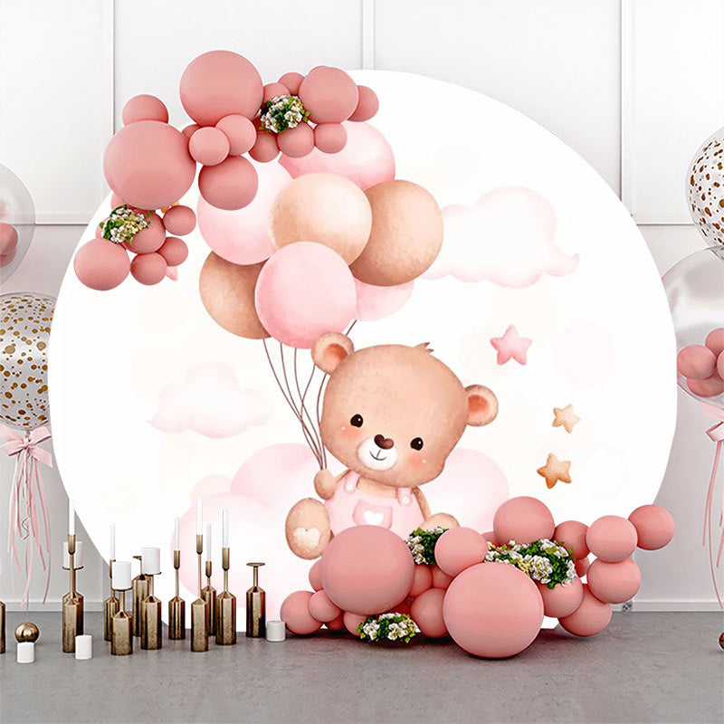 Lofaris Circle Pink Cloud Balloon Bear Baby Shower Backdrop