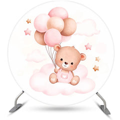 Lofaris Circle Pink Cloud Balloon Bear Baby Shower Backdrop