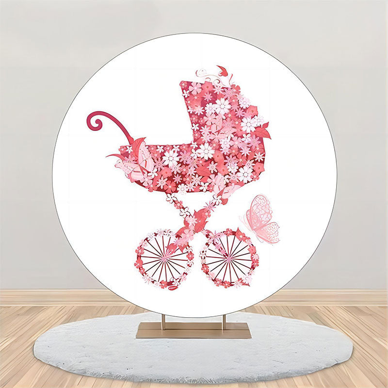 Lofaris Circle Pink Floral Stroller Baby Shower Backdrop