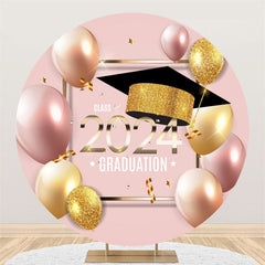 Lofaris Circle Rose Gold Balloons Happy Graduation Backdrop