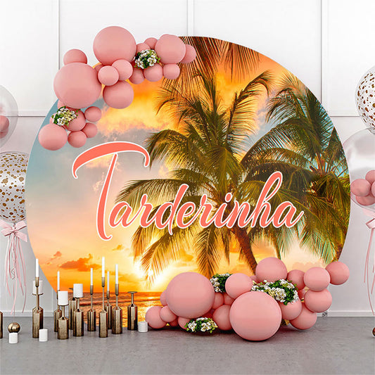 Lofaris Circle Summer Beach Scenery Round Birthday Backdrop