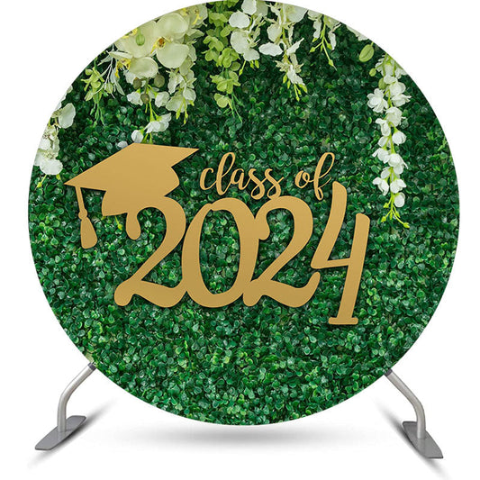 Lofaris Circle White Floral Green Leaf Class Of 2024 Backdrop